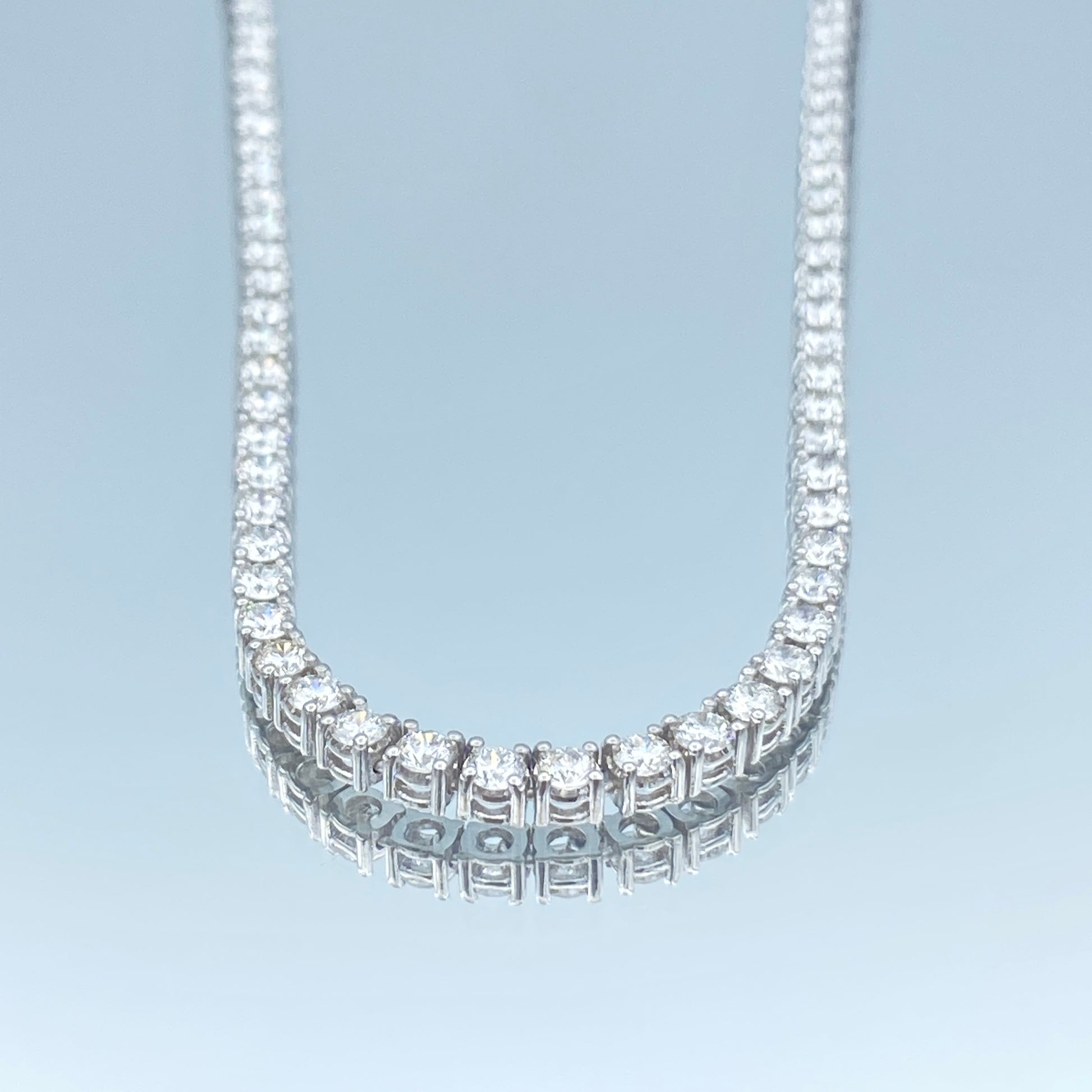Halfway Diamond Tennis Necklace in 14K White Gold - L and L Jewelry