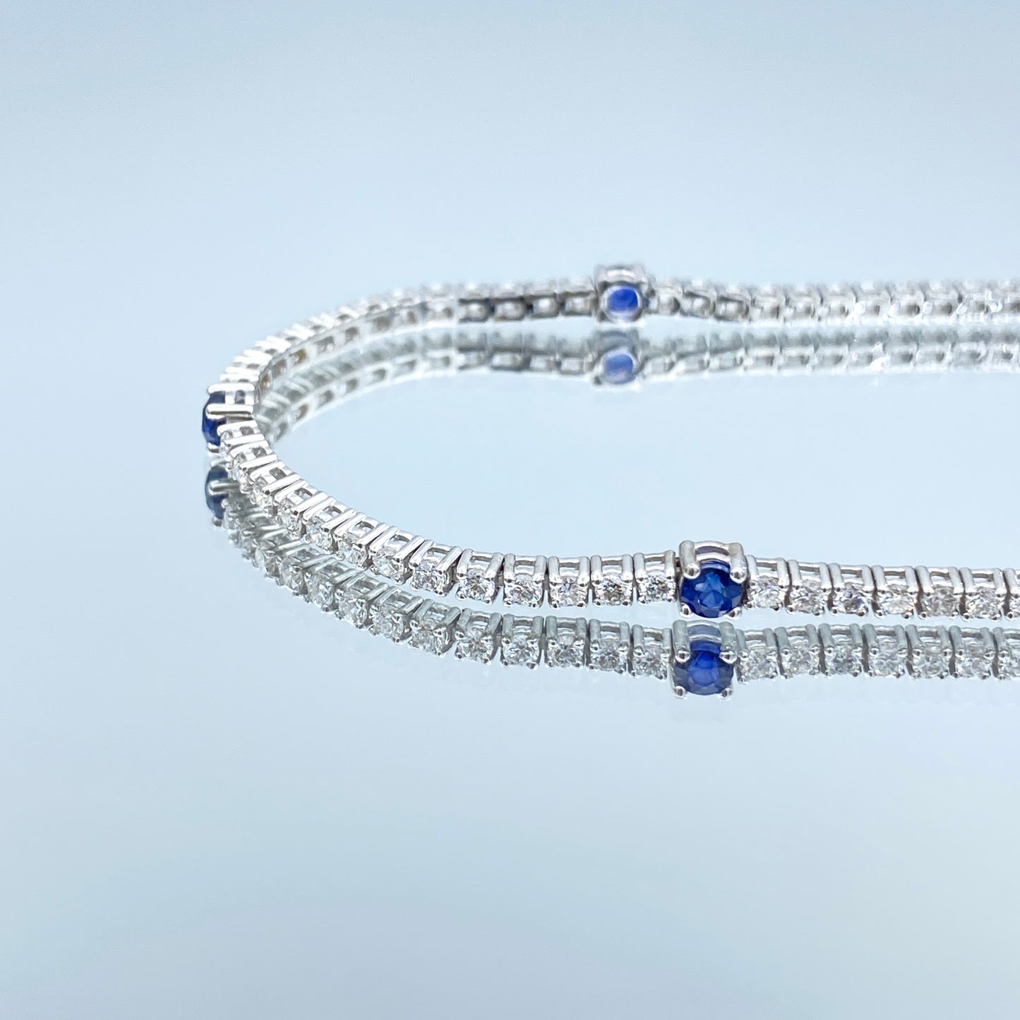 Alternating Diamond and Sapphire Tennis Bracelet in 14K White Gold - L and L Jewelry