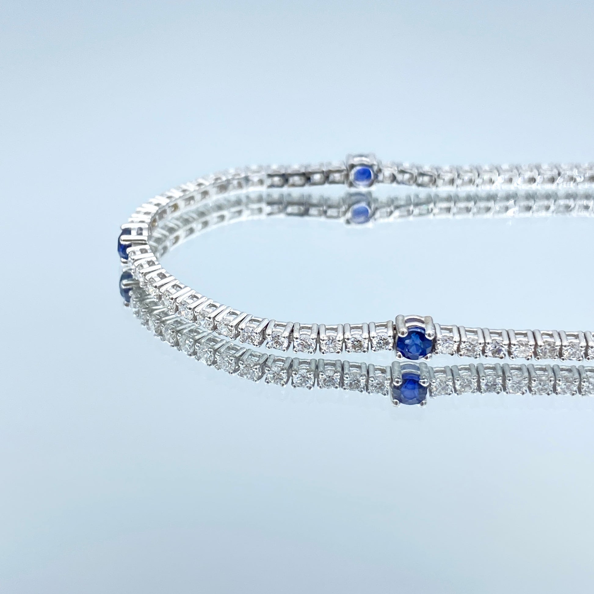 Alternating Diamond and Sapphire Tennis Bracelet in 14K White Gold - L and L Jewelry