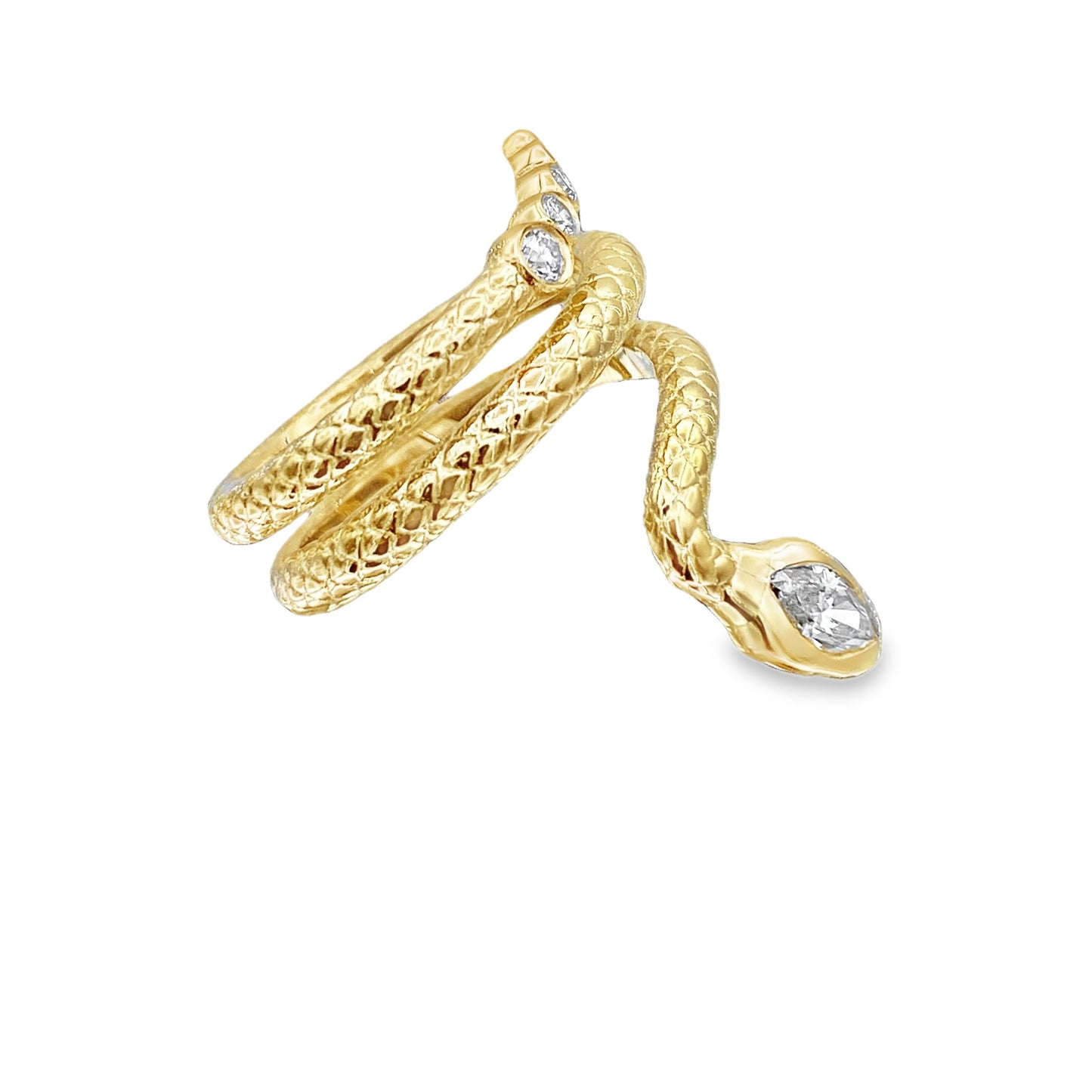 Snake Shape Ring with Marquis-Cut and Round-Cut Diamonds in 14K Yellow Gold