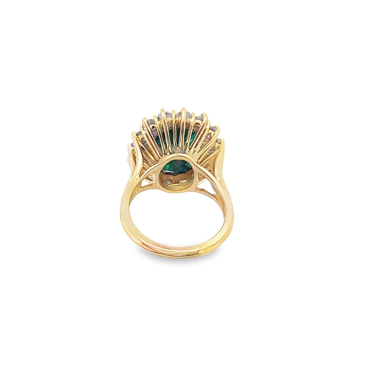 Emerald and Diamond Halo Ring in 14K Yellow Gold