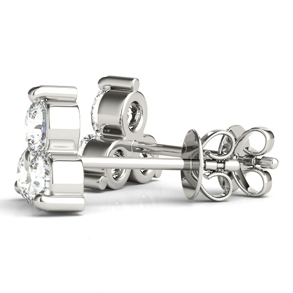 Triangular Three Stone Diamond Stud Earrings in 14K White Gold