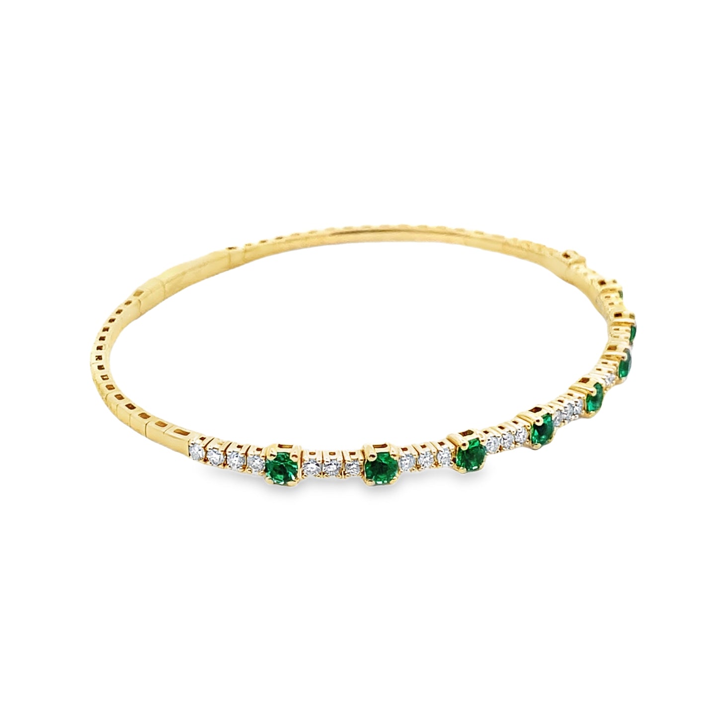 Sapphire or Emerald and Diamond Flexible Bangle Bracelet in 14K Yellow Gold