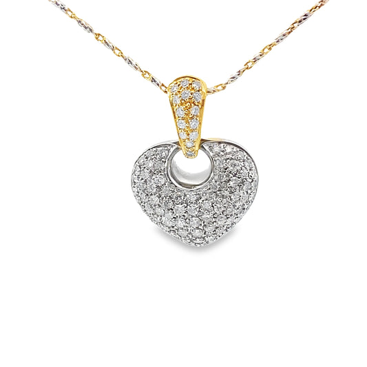 Two Tone Diamond Heart Pendant Necklace in 18K Yellow and White Gold