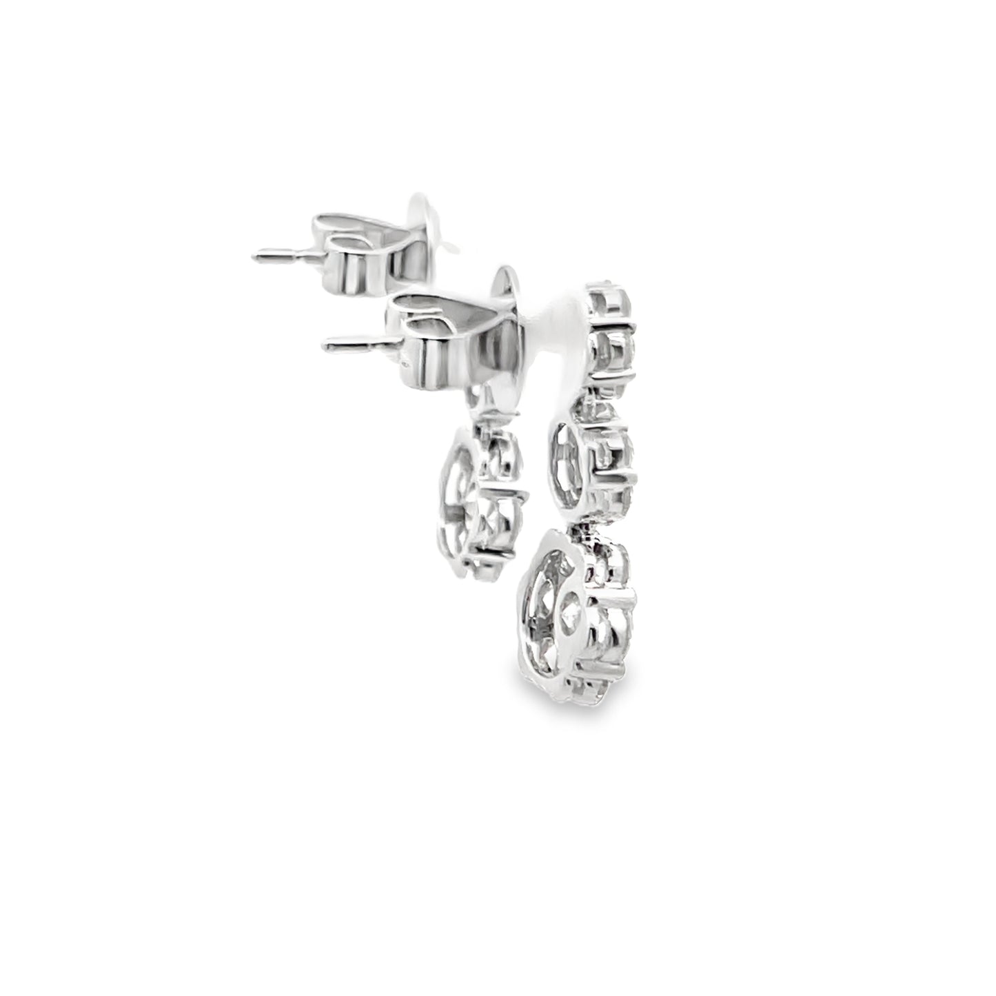 Floral Diamond Cluster Drop Earrings in 18K White Gold