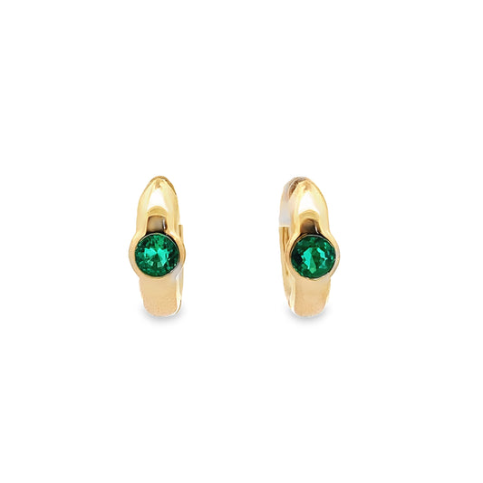 Chunky Emerald and Diamond Huggie Hoop Earrings in 14K Gold