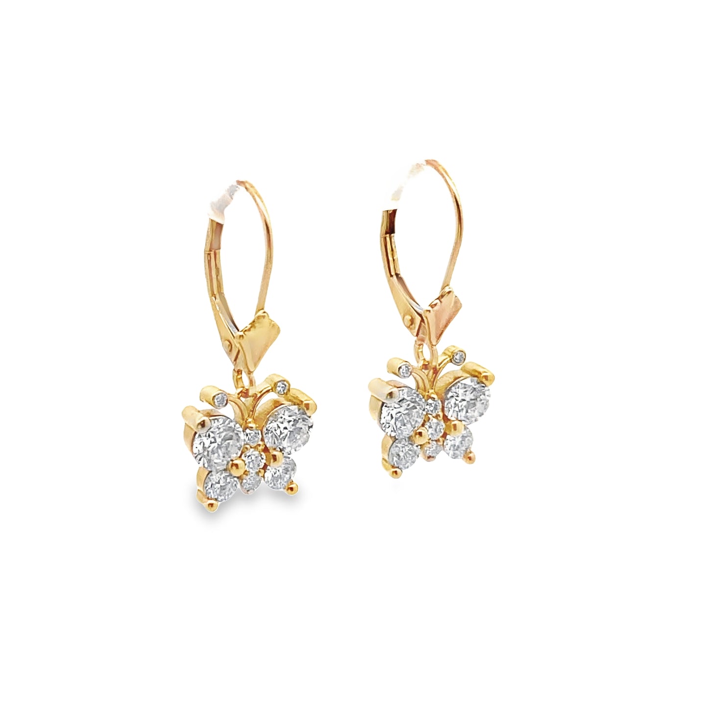 Butterfly Silhouette Dimond Drop Earrings in 14K Yellow Gold