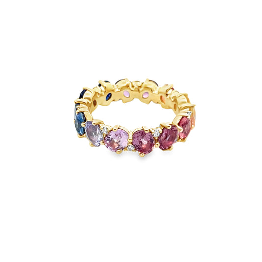 Tilted Oval Cut Sapphire and Diamond Eternity Ring