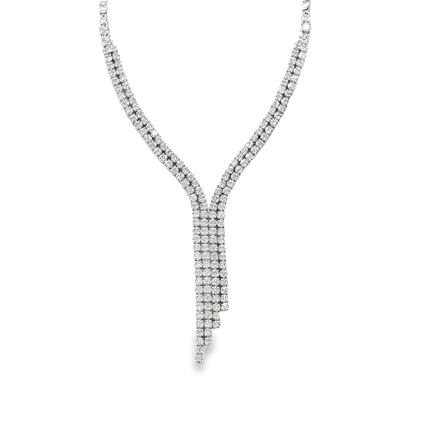 Asymmetric Drop Diamond Necklace in 18K White Gold