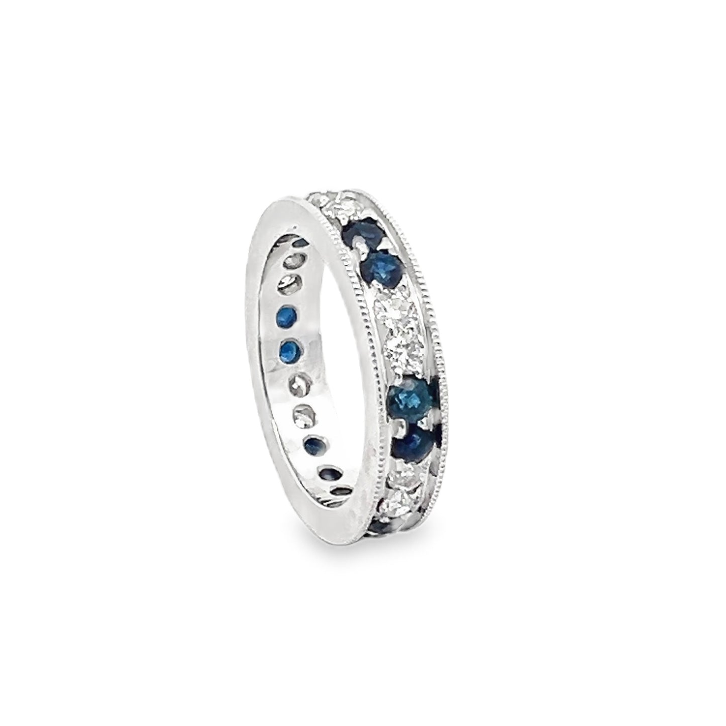 Channel-Set Sapphire and Diamond Eternity Band in 14K White Gold