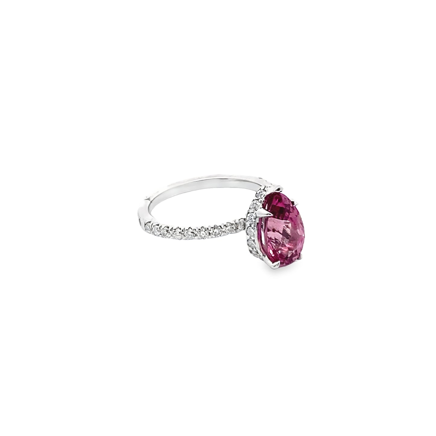 Pear-Shape Tourmaline and Diamond Ring in 14K White Gold
