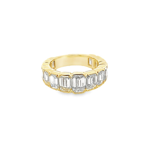 Graduated Diamond Emerald Cut Bezel Set  Eternity Ring in 18K Yellow Gold