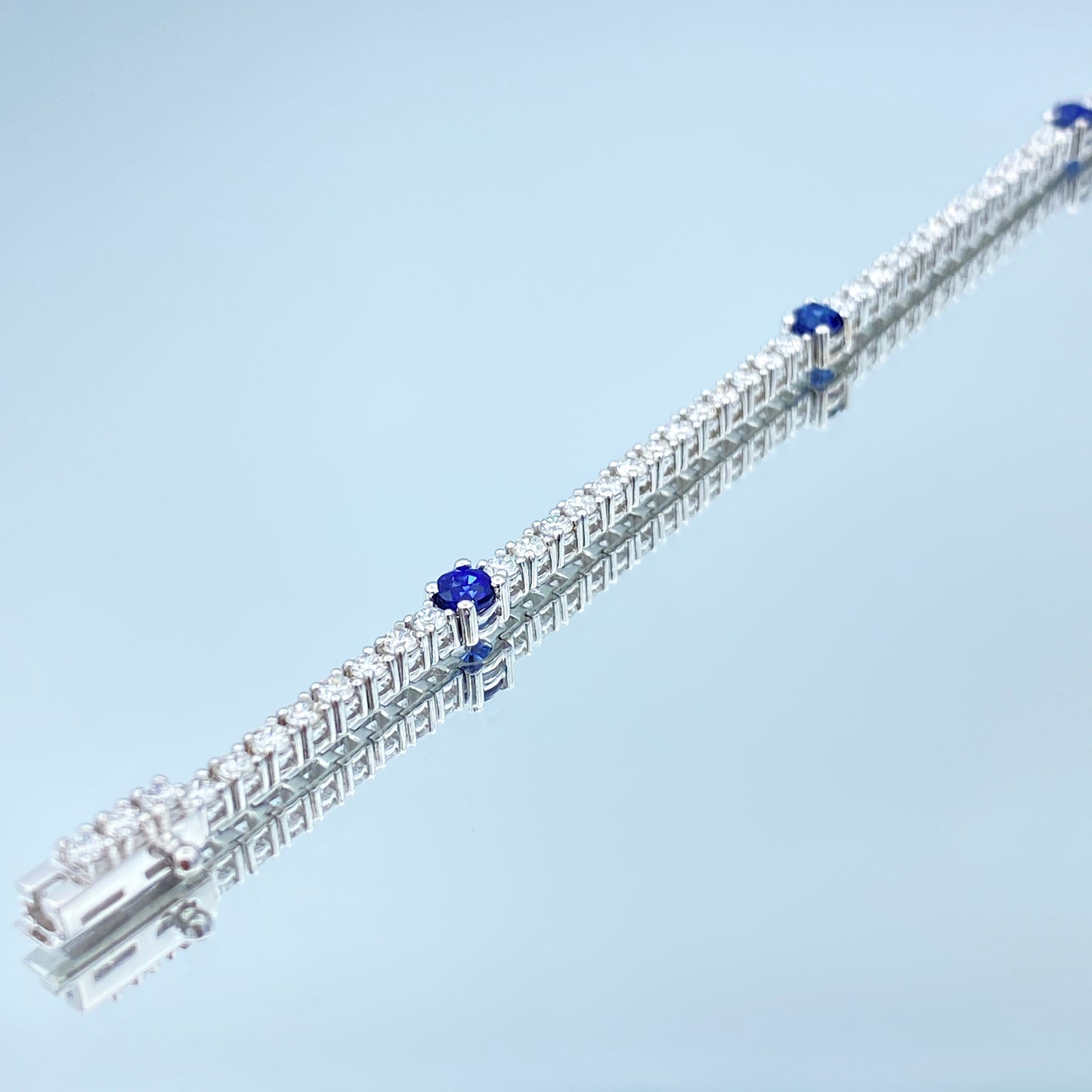 Alternating Diamond and Sapphire Tennis Bracelet in 14K White Gold - L and L Jewelry