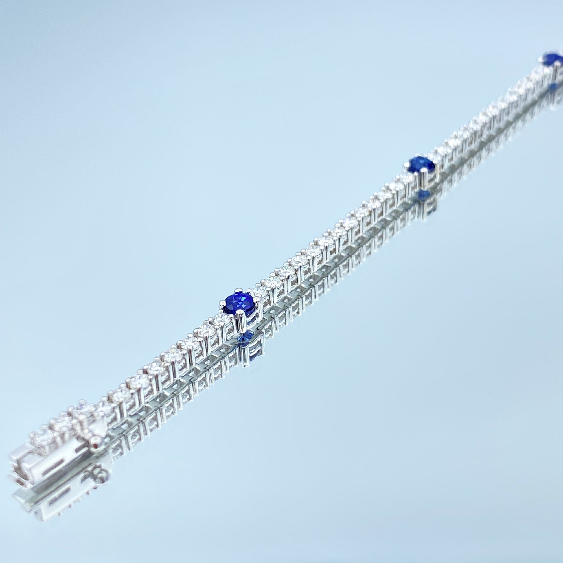 Alternating Diamond and Sapphire Tennis Bracelet in 14K White Gold - L and L Jewelry