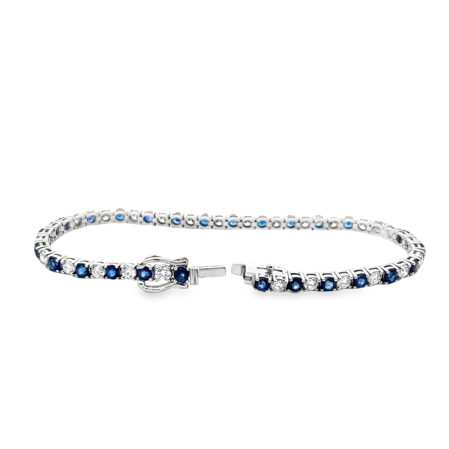 Alternating Blue Sapphire and Diamond Tennis Bracelet in 14K White Gold