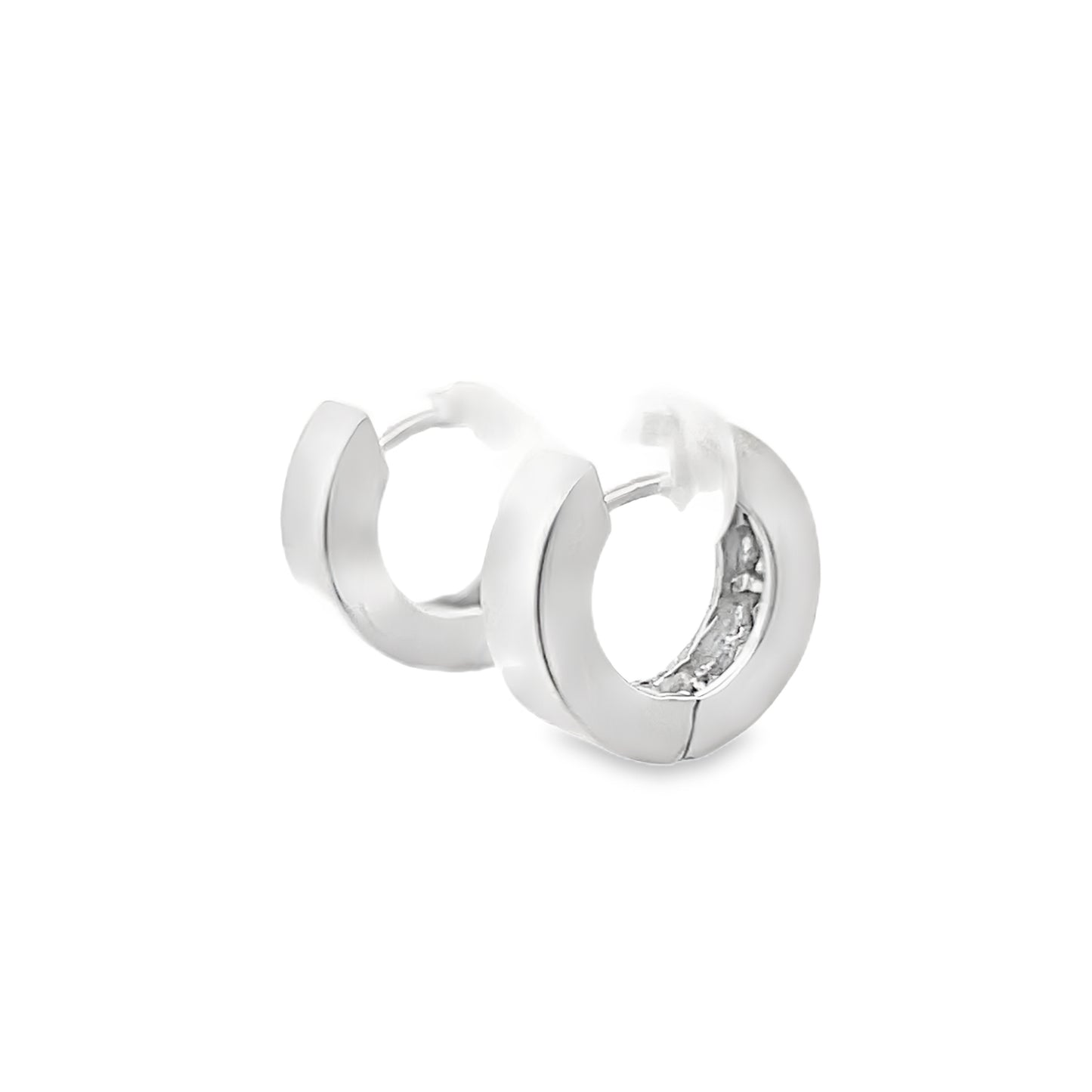 Channel Set Princess Cut Diamond Huggie Hoop Earrings in 14K White Gold