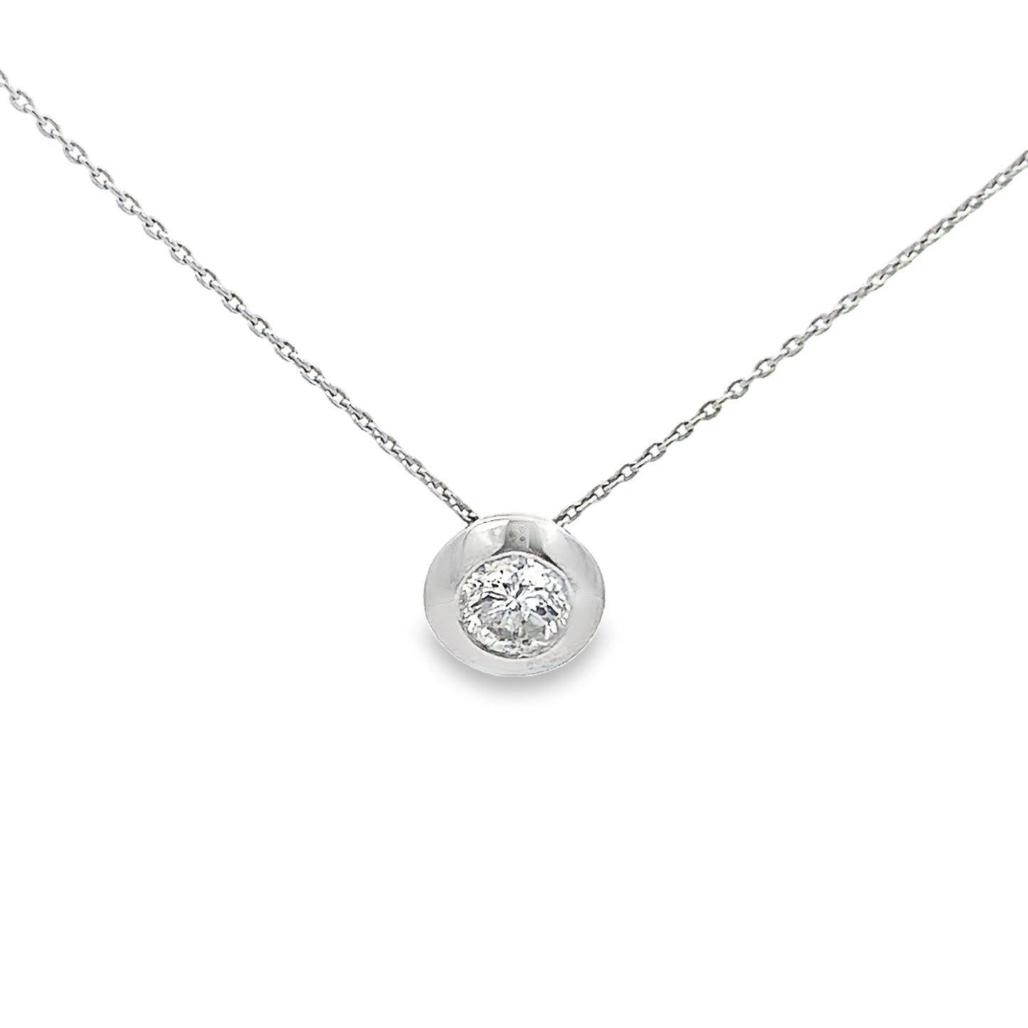 Full Bezel-Set Solitaire Round-Cut Diamond Pendant in 14K Gold
