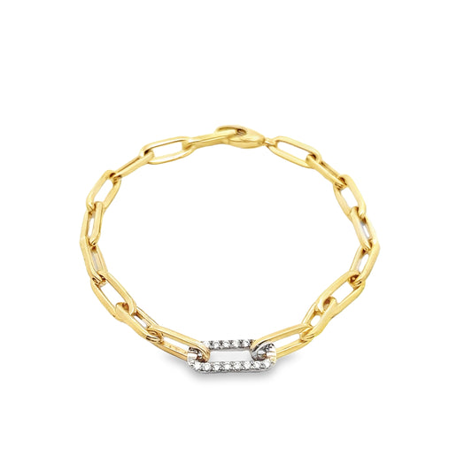 Diamond Encrusted Link Paper Clip Bracelet in 14K Yellow Gold