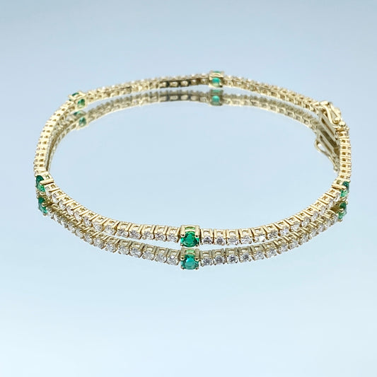 Alternating Diamond and Emerald Tennis Bracelet in 14K Yellow Gold - L and L Jewelry