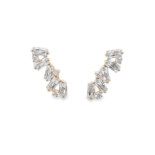 Baguette and Round-Cut Diamond Angelic Earrings in 14K Yellow Gold