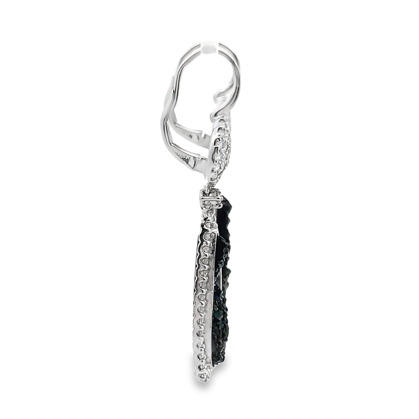Pear-Shape Halo Black Druzy and Diamond Dangle Earrings in 14K White Gold