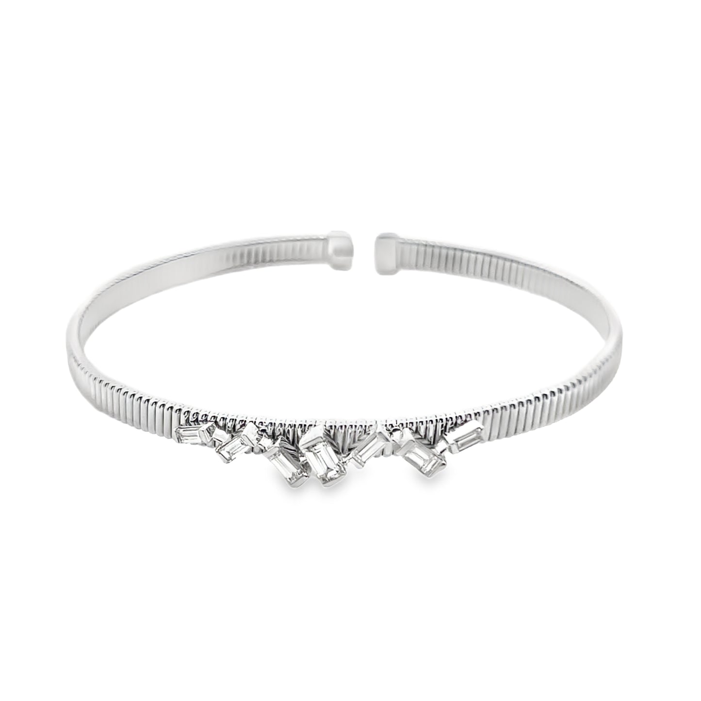 18K White Gold Diamond Bangle Cuff Bracelet
