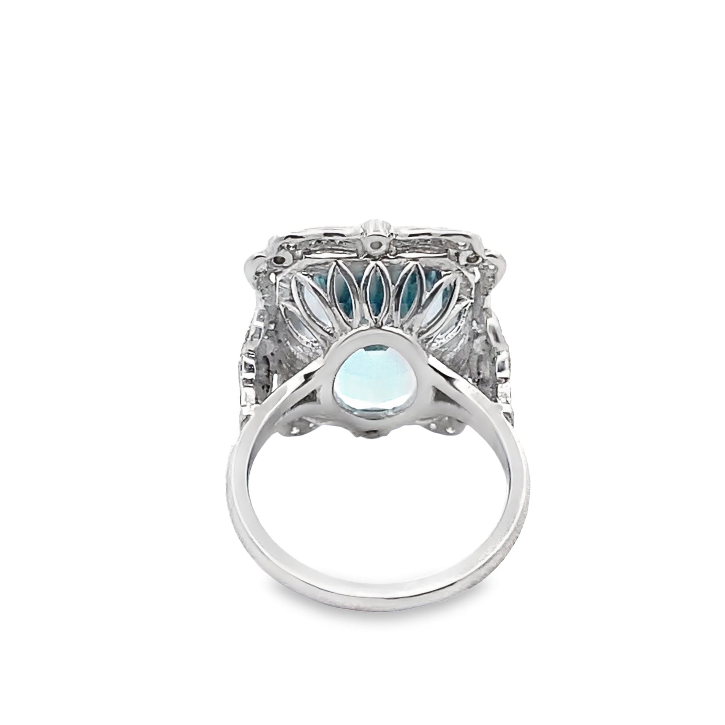 Aquamarine Statement Ring with Pave Diamonds in 18K White Gold
