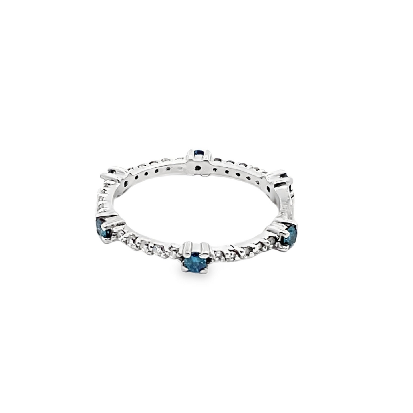 Diamond and Blue Topaz Eternity Ring in 14K White Gold