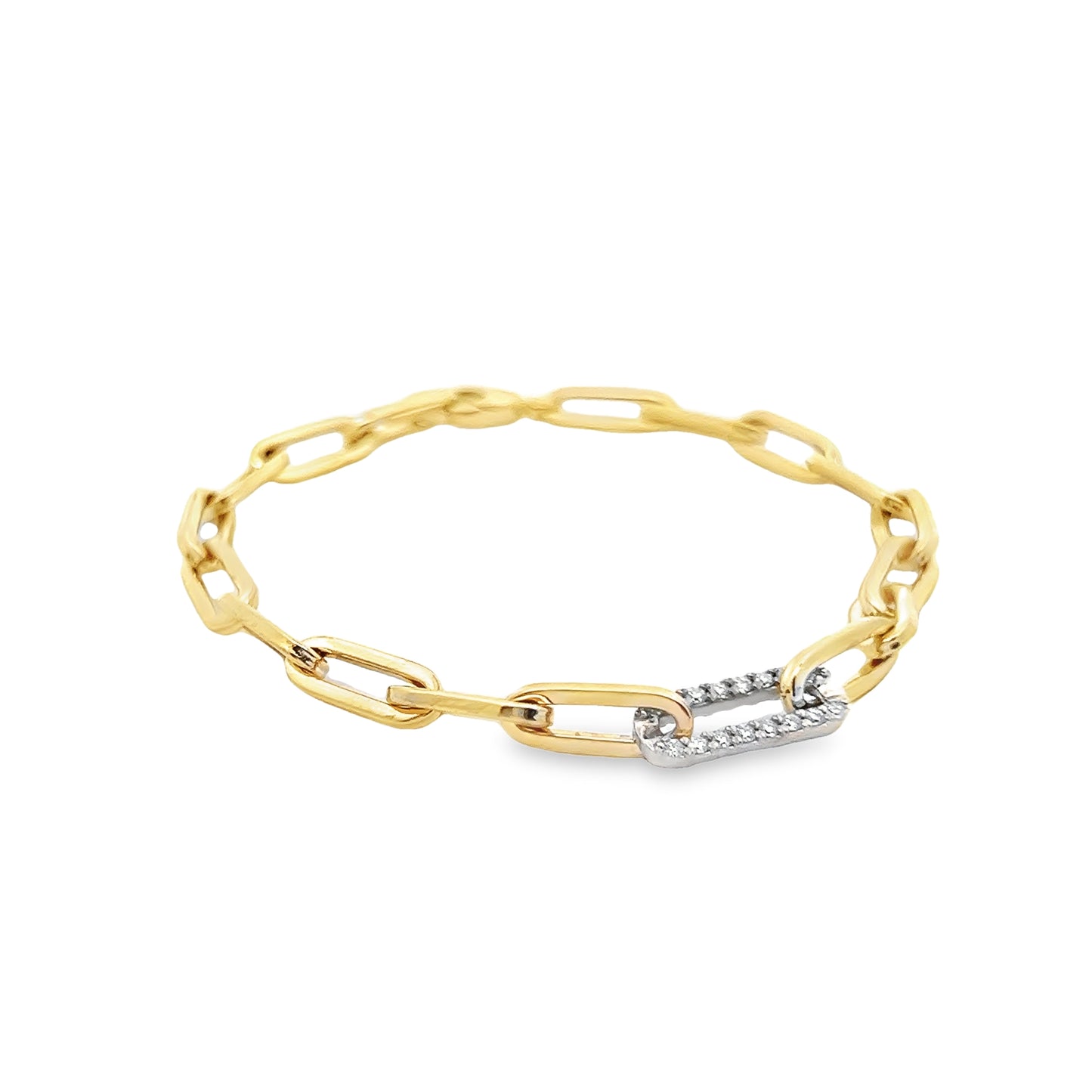 Diamond Encrusted Link Paper Clip Bracelet in 14K Yellow Gold
