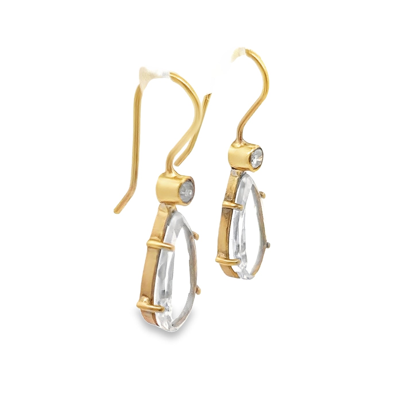 Teardrop Shape Natural Chrystal Drop Earrings with Diamond in 14K Yellow Gold