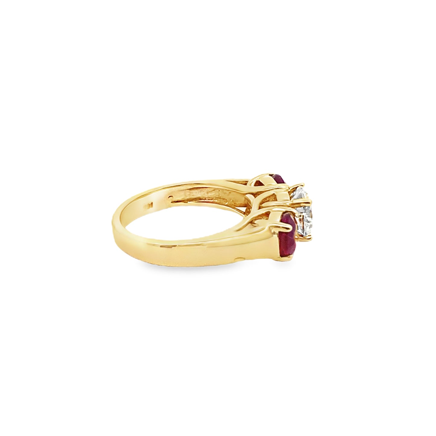 Three Stone Ruby and Diamond Engagement Ring in 14K Yellow Gold