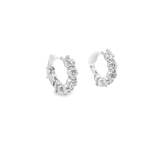 Mini Floating Diamond Huggie Earrings in 14K White Gold