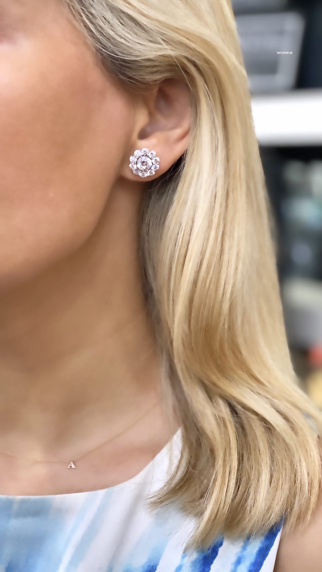 Floral Design Jacket Stud Earrings in 14K White Gold