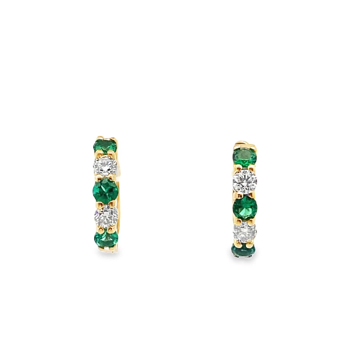Sapphire or Emerald and Diamond Huggie Hoop Earrings in 14K Gold