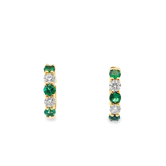 Sapphire or Emerald and Diamond Huggie Hoop Earrings in 14K Gold