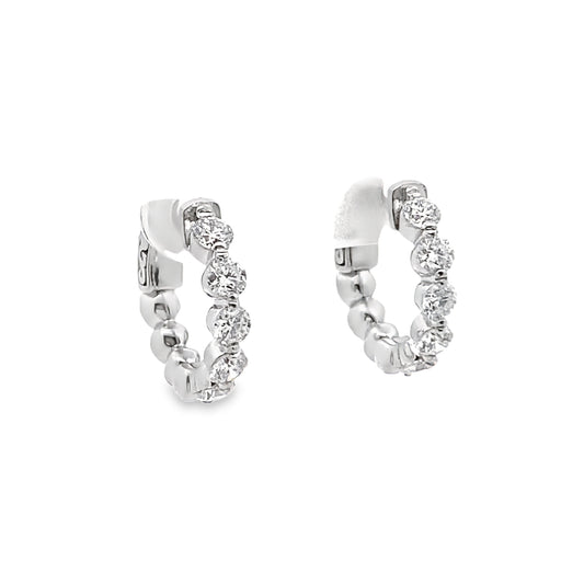 LKS Floating Diamond Hoop Earrings in 14K White Gold