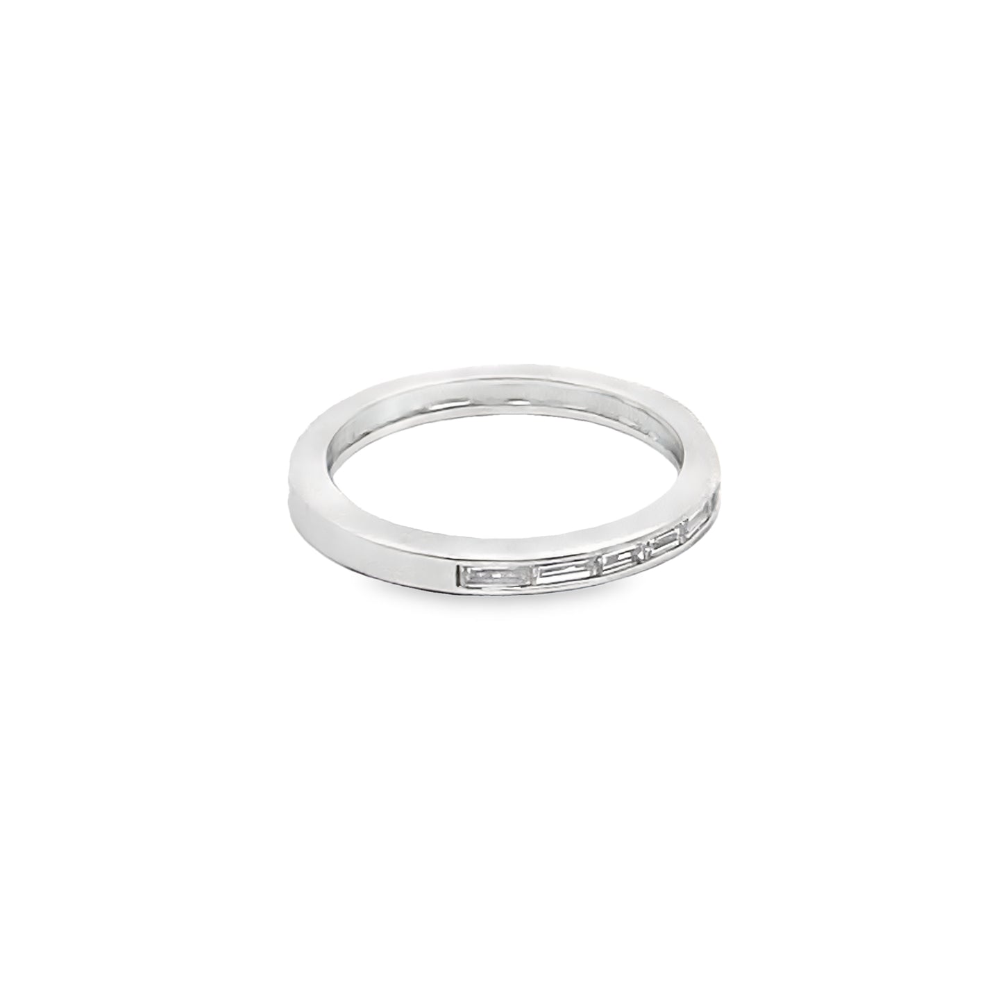 Baguette-Cut Channel Set Diamond Halfway Ring in 14K White Gold