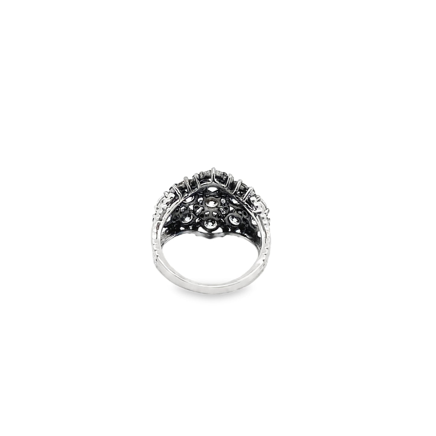 Vintage Style Black and White Diamond Statement Ring in 14K White Gold