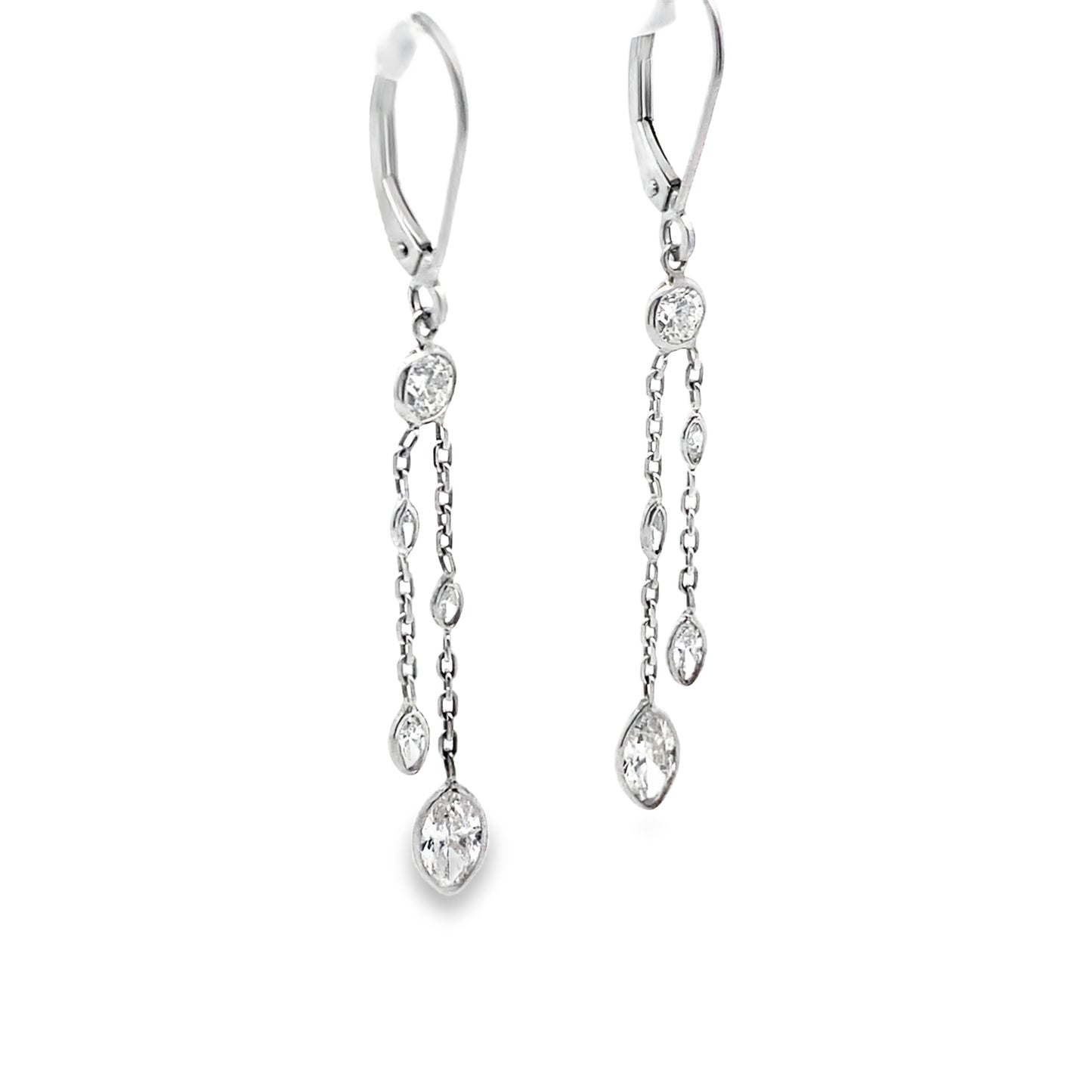 Dangly Marquise Cut Diamond Chain Earrings 14K White Gold