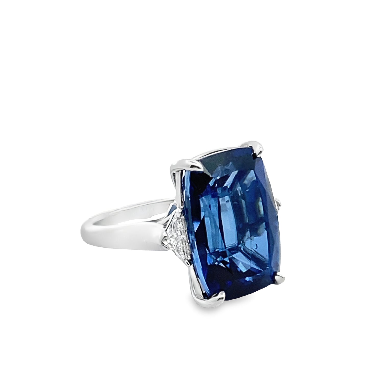 Blue Sapphire Ring with Diamond in 14K White Gold