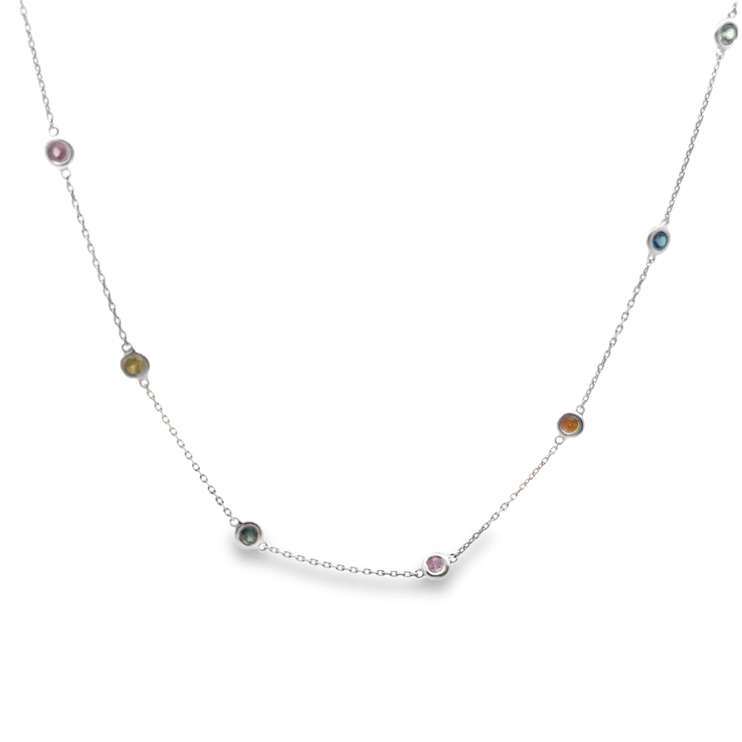 Birthstone Stationary Necklace in 14K White Gold
