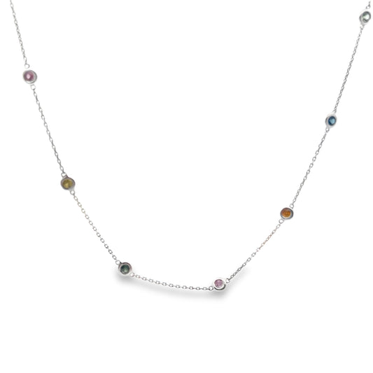 Birthstone Stationary Necklace in 14K White Gold