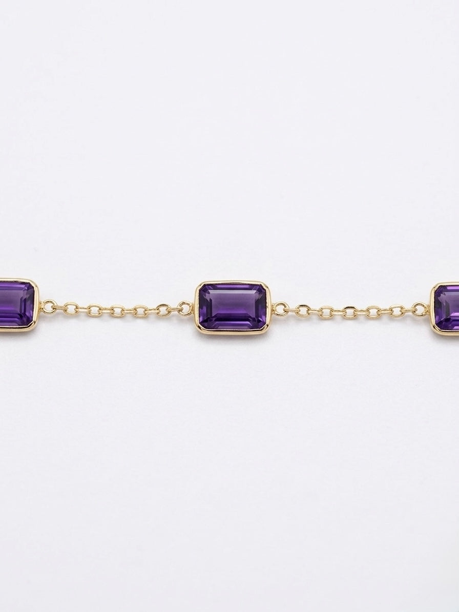 Amethyst Station Necklace in 14K Yellow Gold