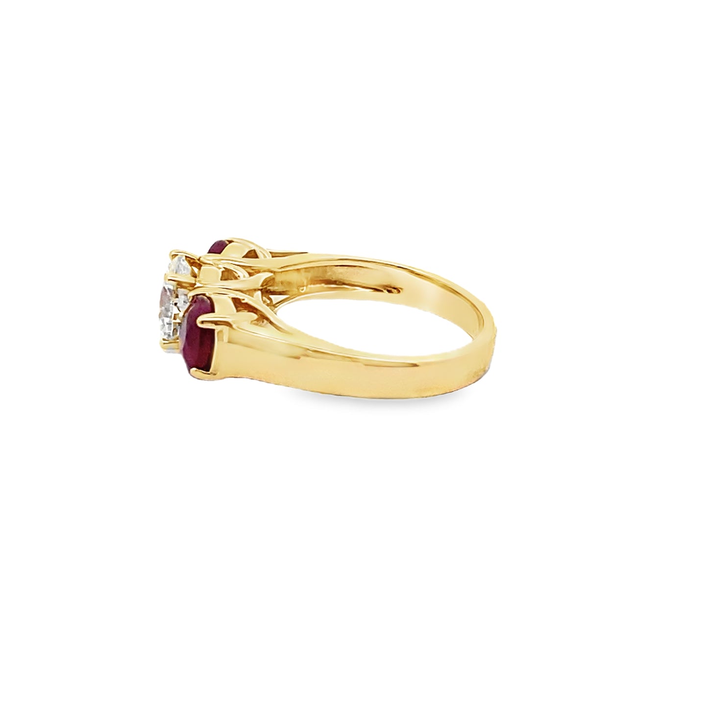 Three Stone Ruby and Diamond Engagement Ring in 14K Yellow Gold