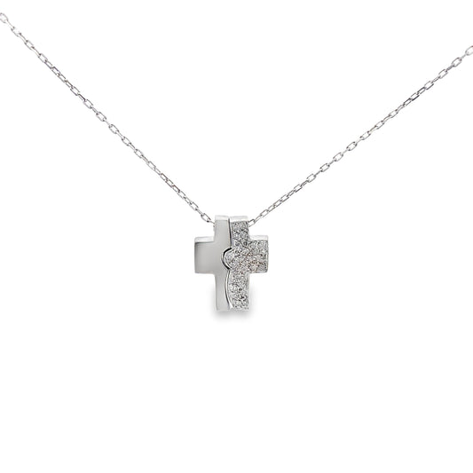 Two Piece Diamond Cross Necklace in 14K White Gold