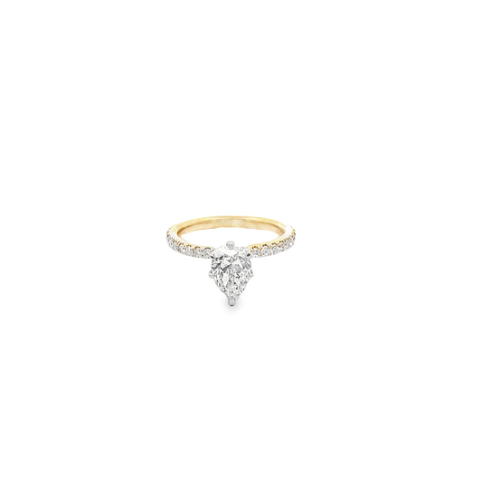 Two-Tone Diamond Pear Cut Engagement Ring in 14K White and Yellow Gold