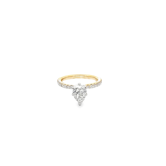 Two toneDiamond Pear Shaped Engagement Ring in 14K White and Yellow Gold