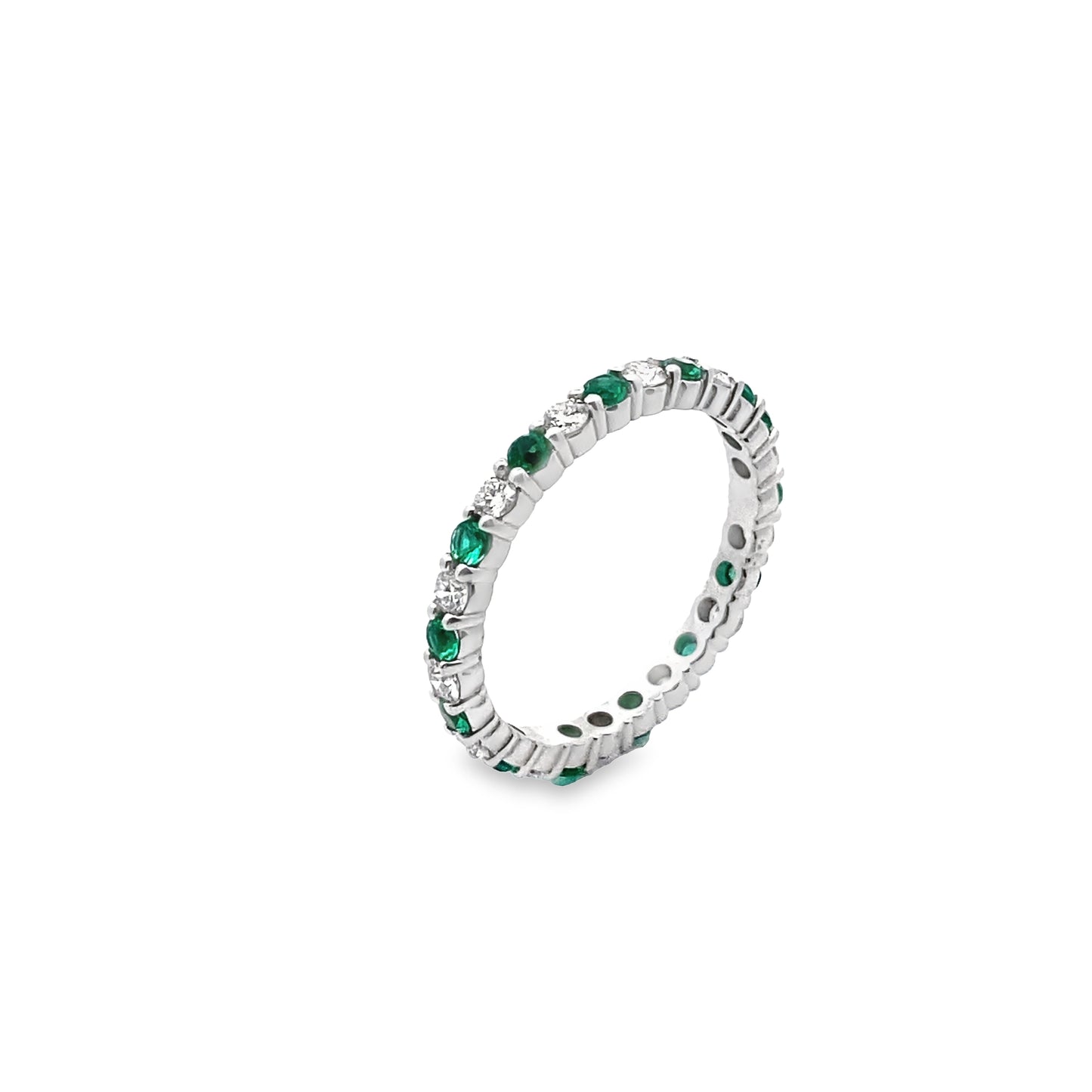 Alternating Emerald and Diamond Eternity Ring in 14K White Gold