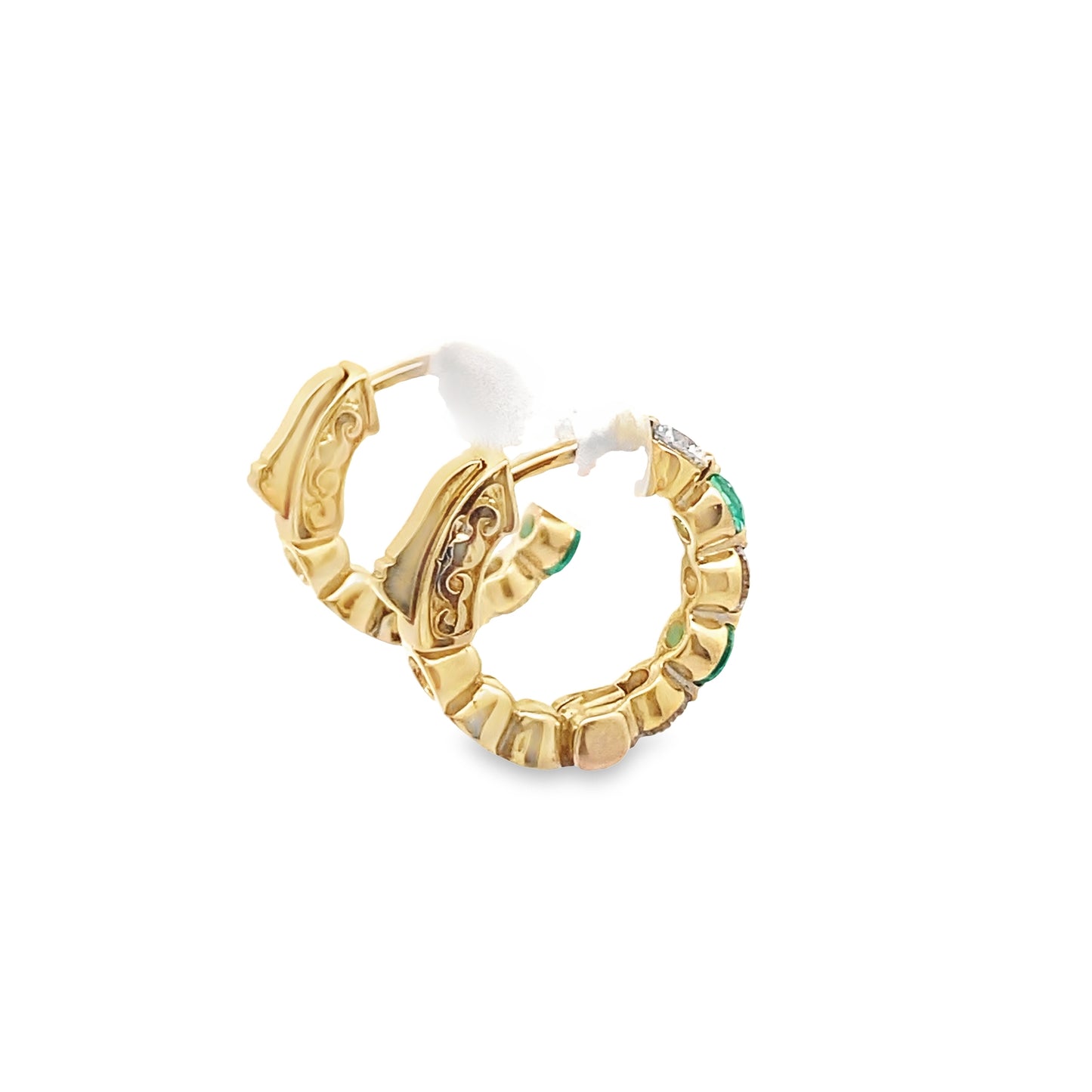 LKS Emerald and Diamond Huggies in 14K Gold