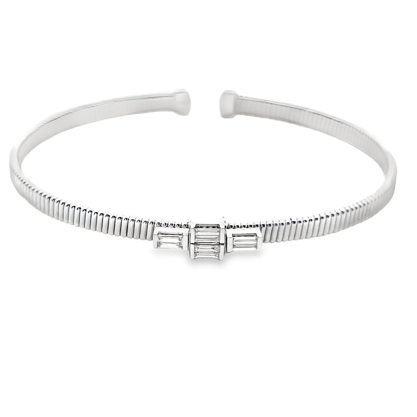 18K White Gold Diamond Bangle Cuff Bracelet
